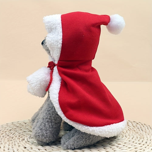 Cat Christmas Outfits, Dog Cat Santa Claus Outfit, Soft And Thick Xmas Cape With Hat, Christmas Cat Dog Costume Pet Cape, Cat Christmas Costumes For Cats, Medium Cat Cape For Cats